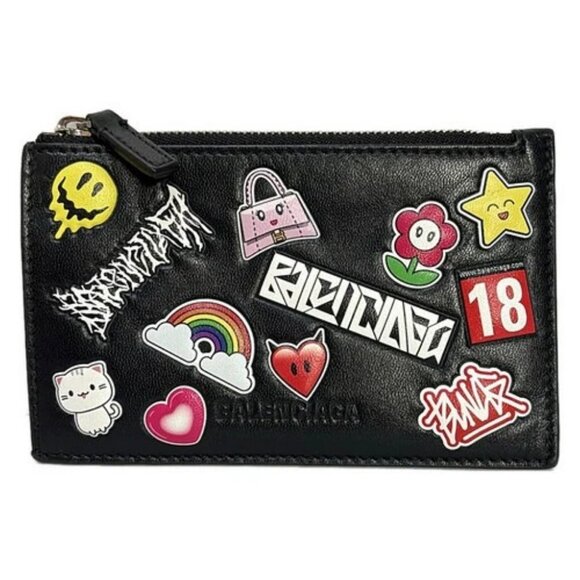 Balenciaga Handbags - BALENCIAGA - 664044 Black White Multi Leather Coin Case